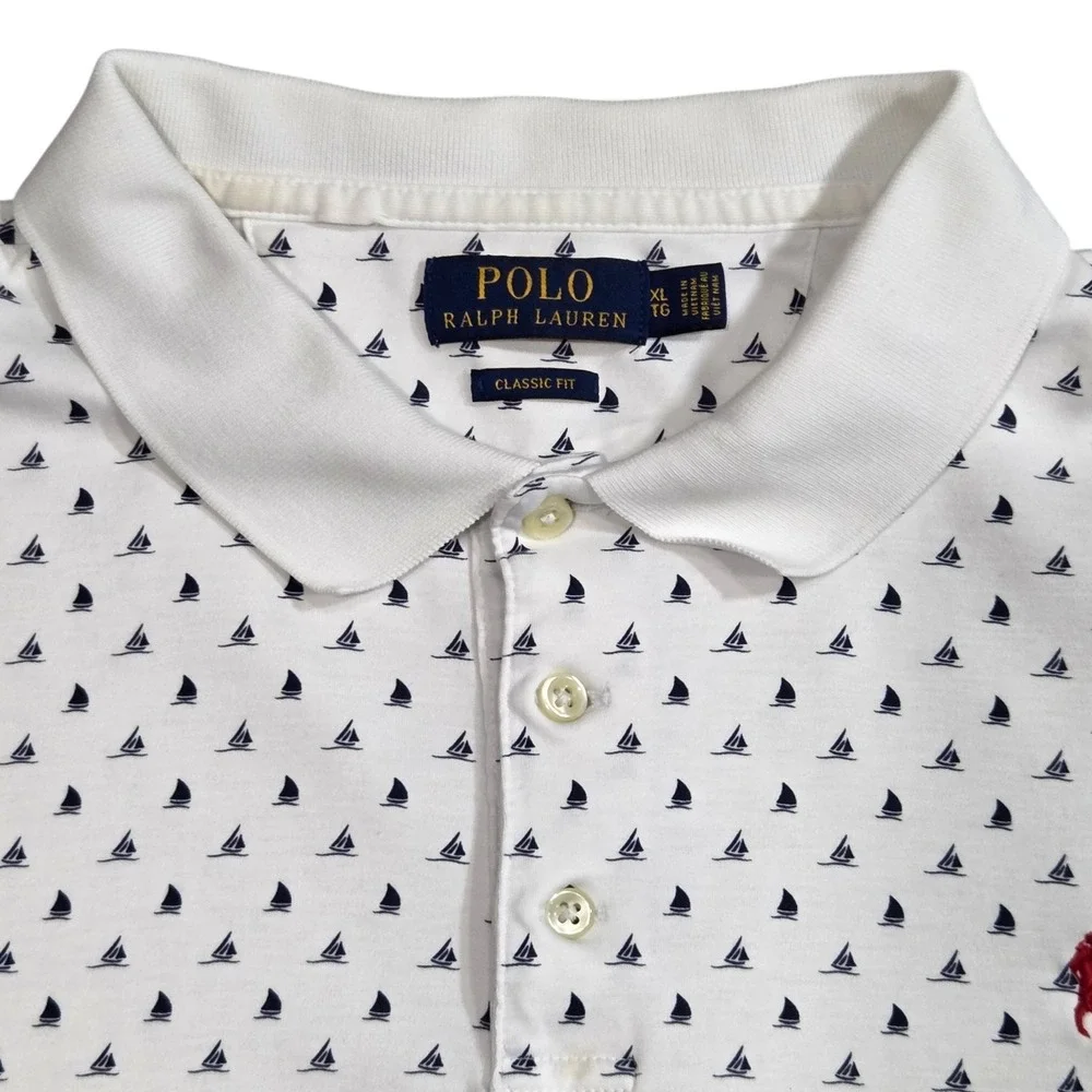 Polo Ralph Lauren Nautical Sail Boats Pony Polo Shirt Classic Fit Men Size‎ XL